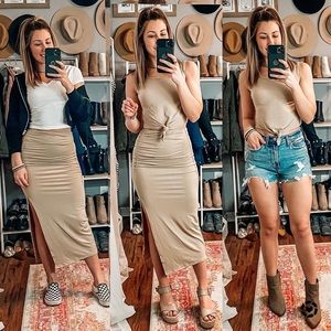 2 piece cropped top and midi skirt set